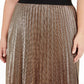 Alfani Women's Plus Size Pleated Metallic Midi Skirt Brown Size 1X