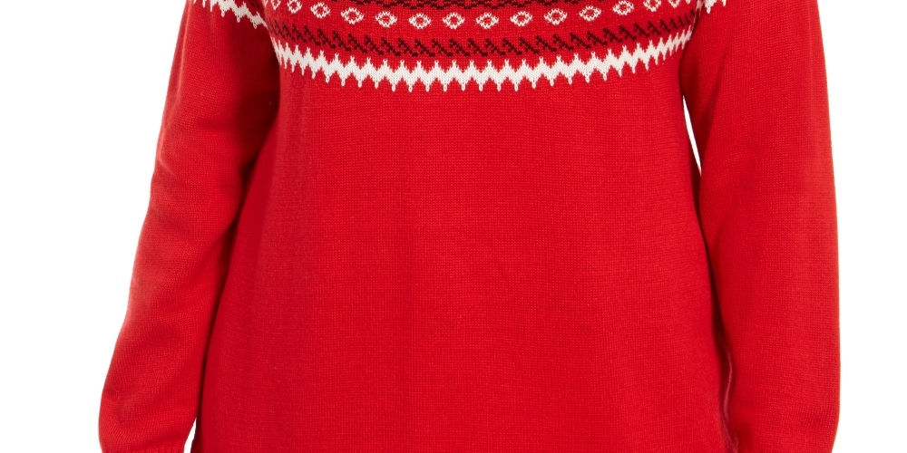 Charter Club Women's Plus Fair Isle Printed Sweater Red Size 0X