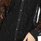 Charter Club Women's Lace Button Up Shirt Black Size Petite Medium