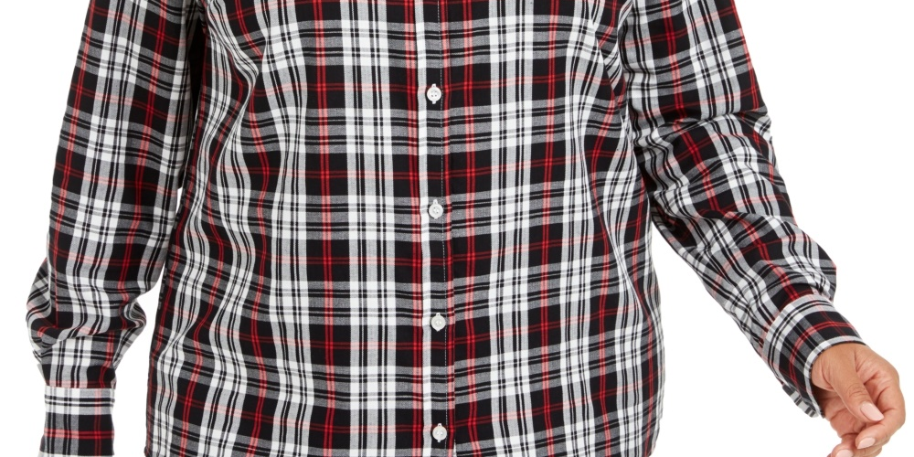 Charter Club Women's Plus Size Ilanna Cotton Plaid Button-Up Shirt Black Size 1X