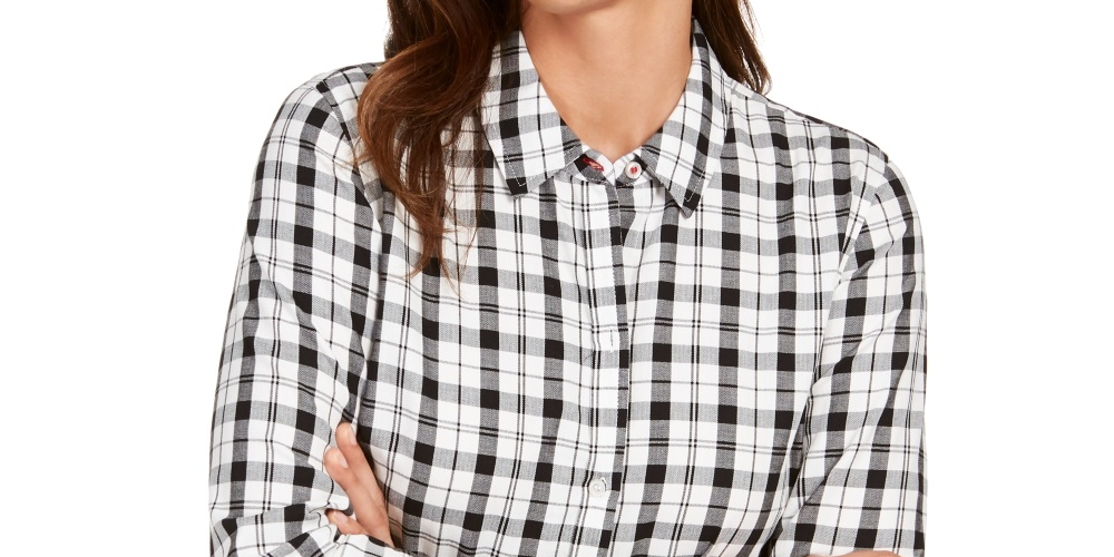 Charter Club Women's Cotton Plaid Shirt White Size X-Large