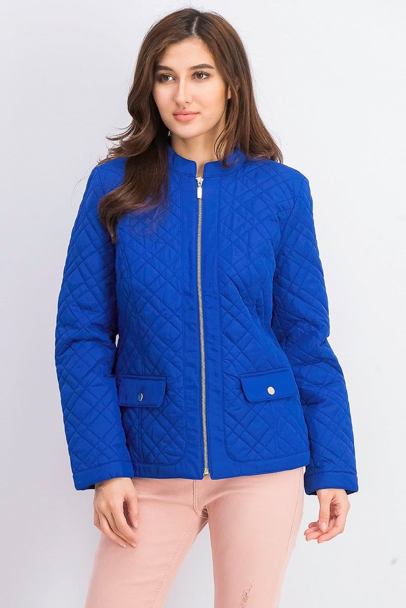 Charter Club Women's Quilted Mandarin-Collar Jacket Blue Size XX-Large