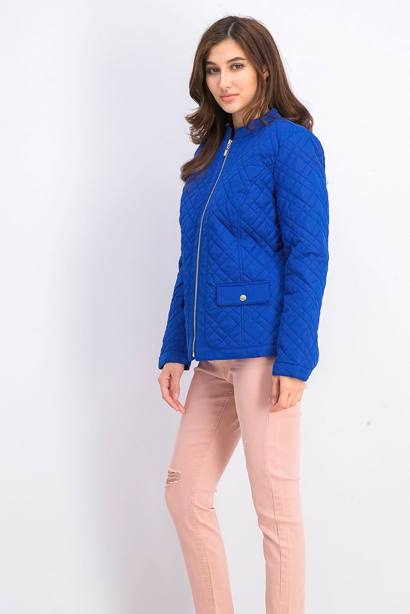 Charter Club Women's Quilted Mandarin-Collar Jacket Blue Size XX-Large