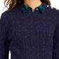 Charter Club Women's Textured Embellished Patterned Long Sleeve Jewel Neck Sweater Blue Size Medium