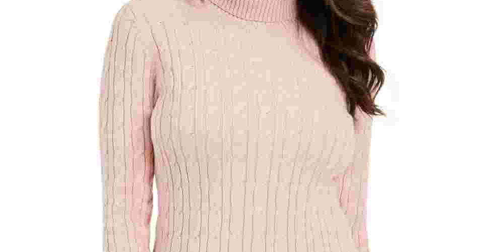 Charter Club Women's Cable Turtleneck Sweater Pink Size X-Large