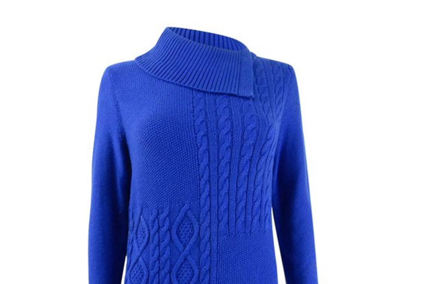 Charter Club Women's Patchwork-Stitch Asymmetrical-Collar Sweater Blue Size XX Large
