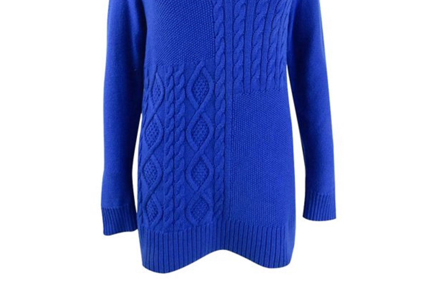 Charter Club Women's Patchwork-Stitch Asymmetrical-Collar Sweater Blue Size XX Large
