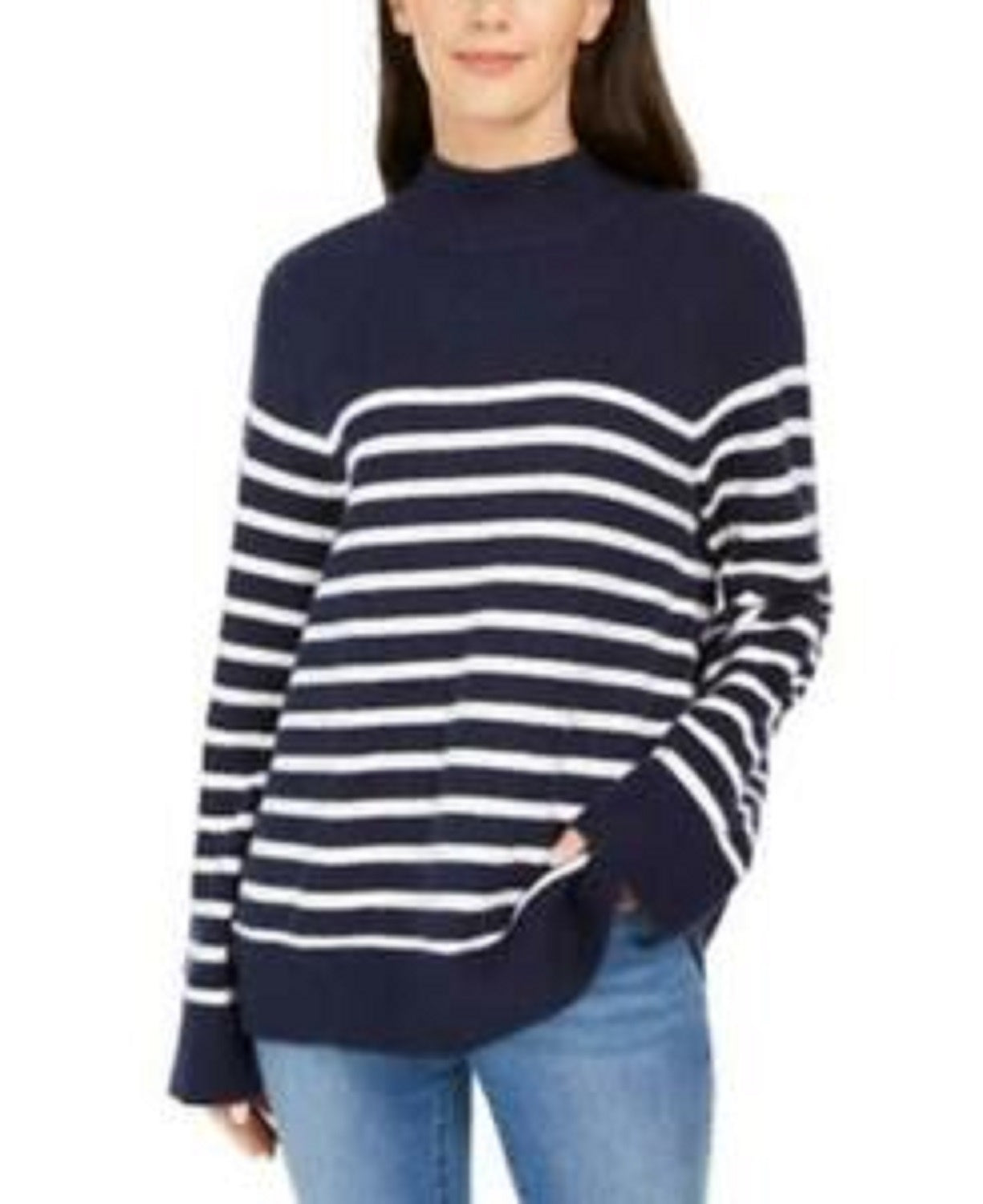 Charter Club Women's Striped Mockneck Sweater Blue Size X-Large