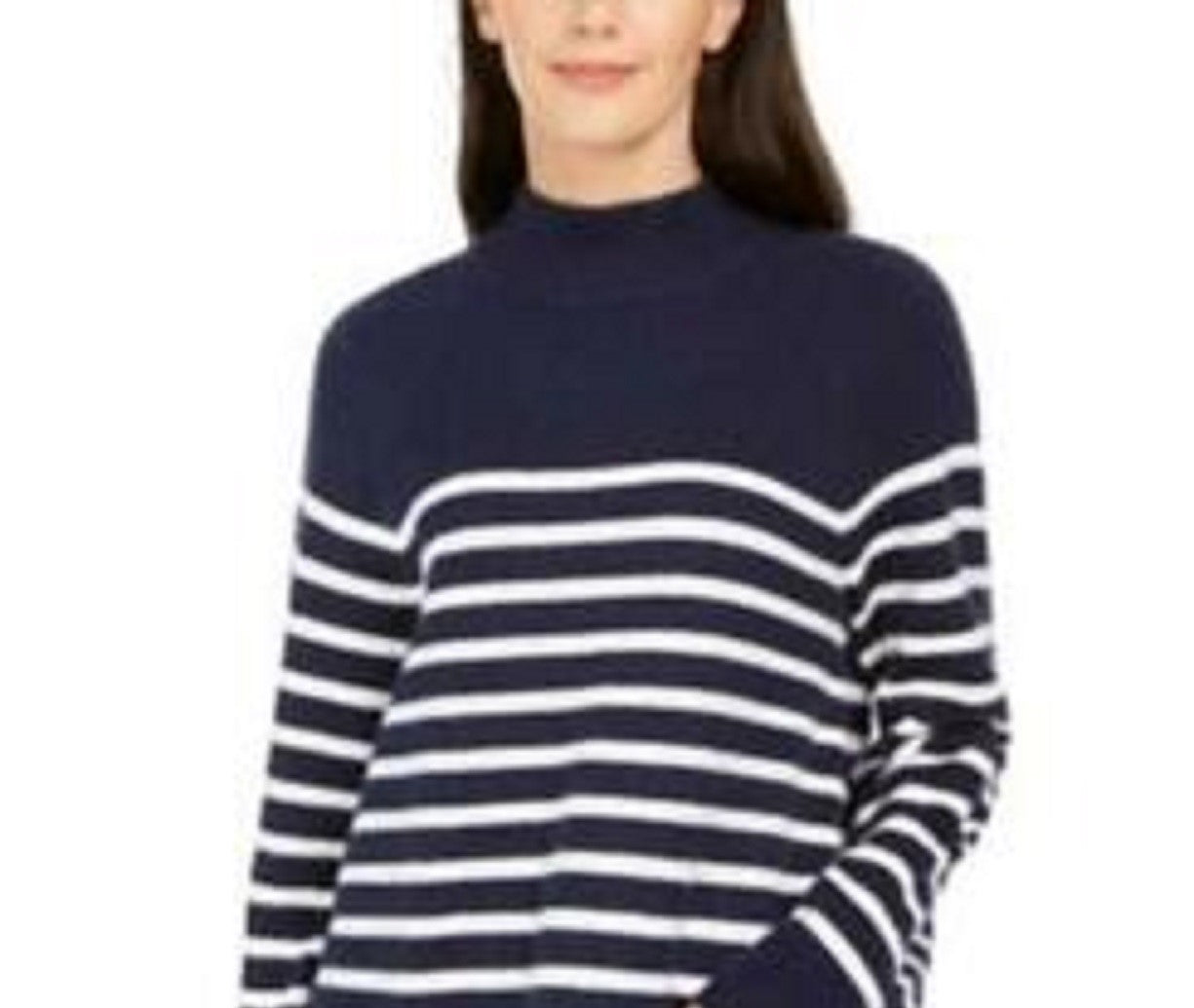 Charter Club Women's Striped Mockneck Sweater Blue Size X-Large