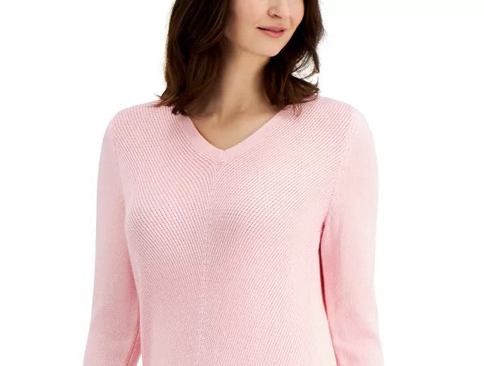 Charter Club Women's V Neck Sweater Pink Size Small