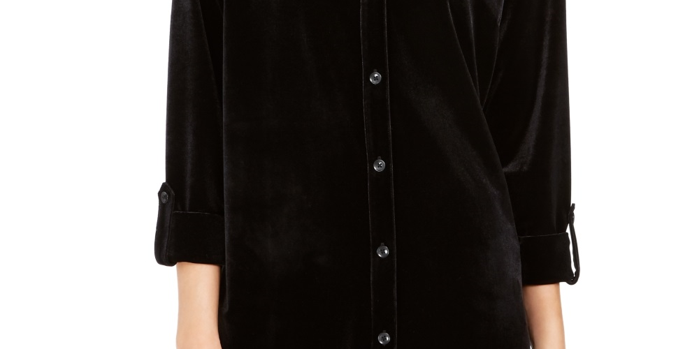 Charter Club Women's Button Down Velvet Shirt Black Size XX-Large