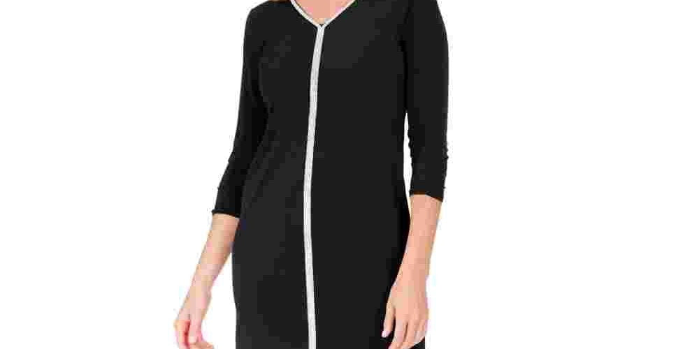 JM Collection Women's V Neck Short Body Con Evening Dress Black Size Petite Small