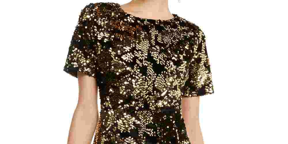INC International Concepts Women's Sequin Dress Gold Size Petite Medium