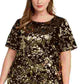 INC International Concepts Women's Plus Size Two-Tone Sequin Dress Gold Size 1X