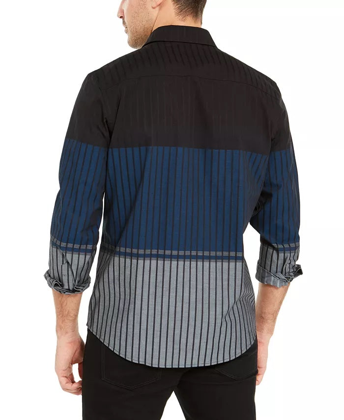 Alfani Men's Classic Fit Colorblocked Ombre Stripe Shirt Navy Size Large