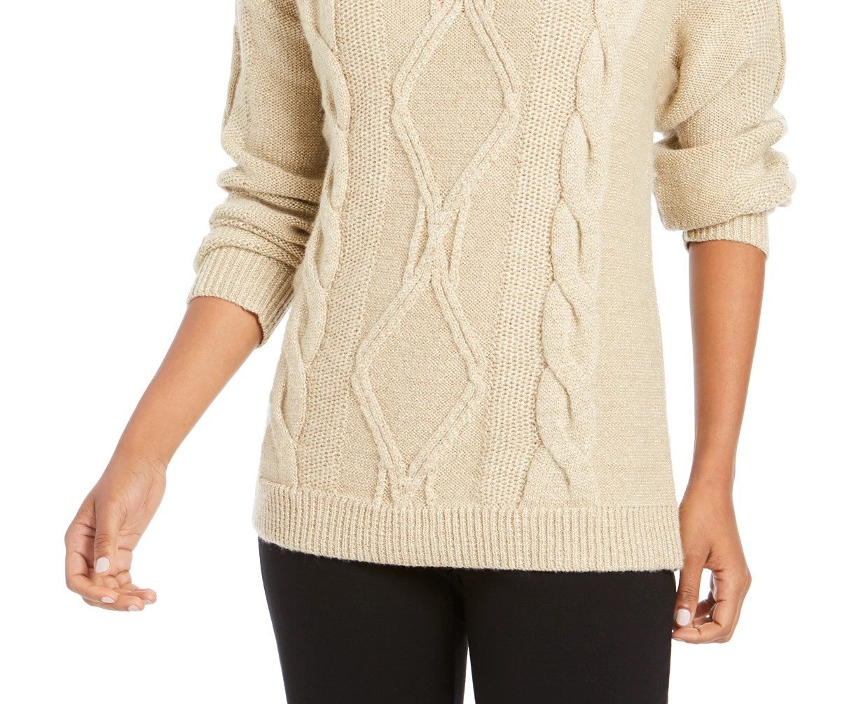 Charter Club Women's Cowl-Neck Cable-Knit Glitter Sweater Natural Size Large