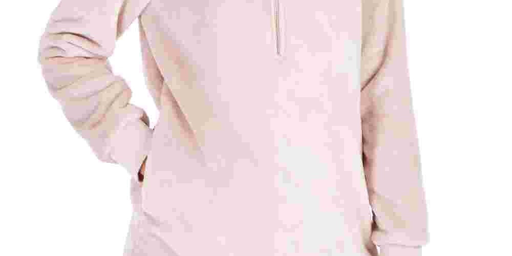 Ideology Women's Faux Fur Quarter Zip Hoodie Pink Size Large