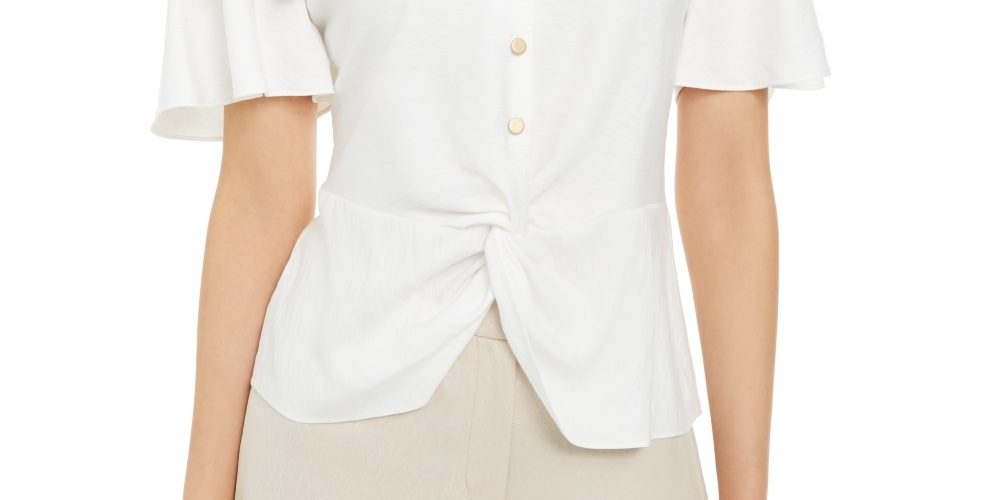 Alfani Women's Flutter Sleeve Top White Size Small