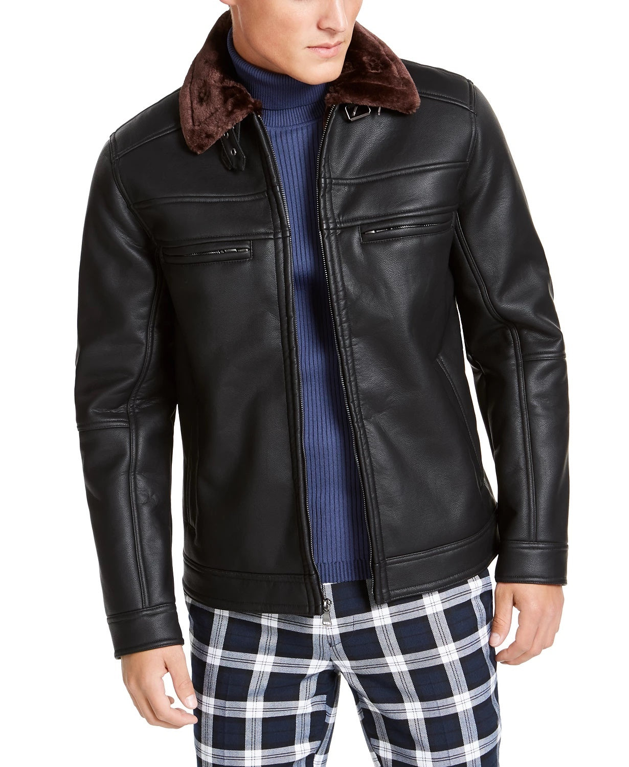 INC International Concepts Men's Julien Faux Leather Jacket Black Size X-Large
