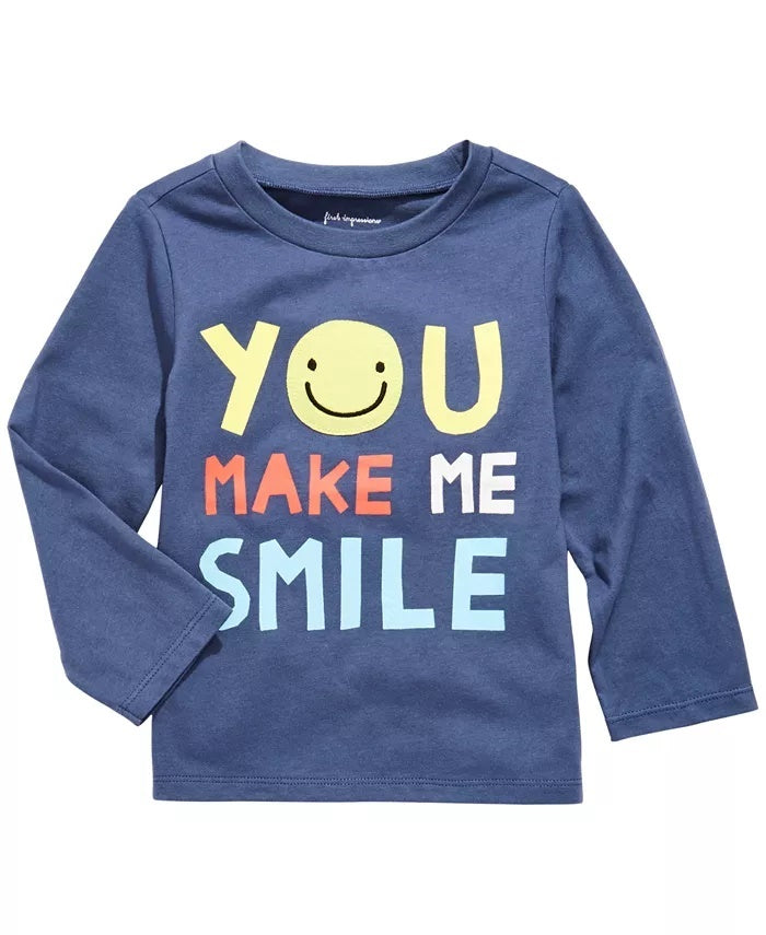 First Impressions Baby Boy's Smile-Print Cotton T-Shirt Blue Size 18 Months