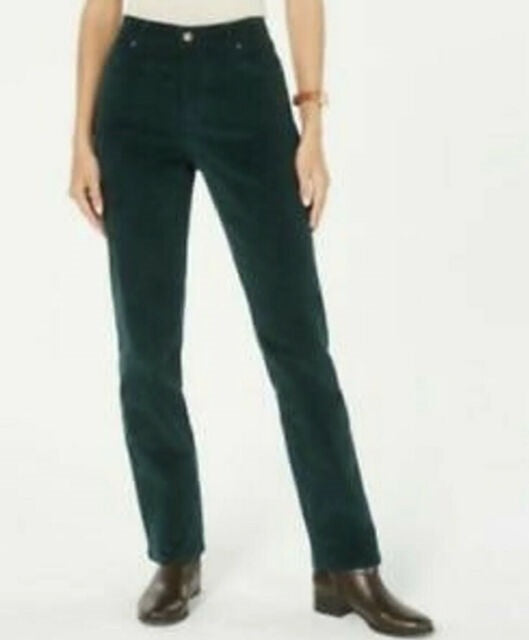 Charter Club Women's Lexington Corduroy Tummy-Control Pants Dark Green Size 16