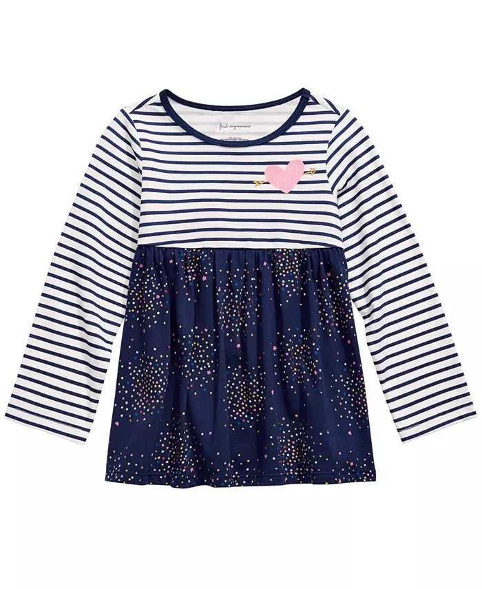 First Impressions Baby Girl's Cotton Long-Sleeve Striped Confetti Tunic White Size 18 Months