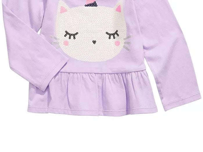 First Impressions Toddler Girls Cotton Caticorn Peplum Hem T-Shirt Purple Size 2T