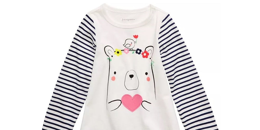 First Impressions Toddler Girl's Cotton Striped Bear T-Shirt White Size 3T