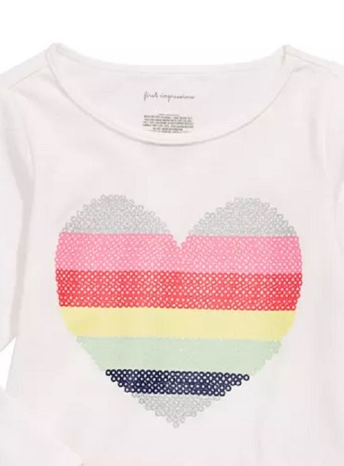 First Impressions Baby Girl's Cotton Rainbow Heart Peplum T-Shirt White Size 18 Months