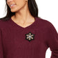 JM Collection Women's Holiday Party Metallic Textured Brooch Sweater Jacket Dark Purple Size X-Large