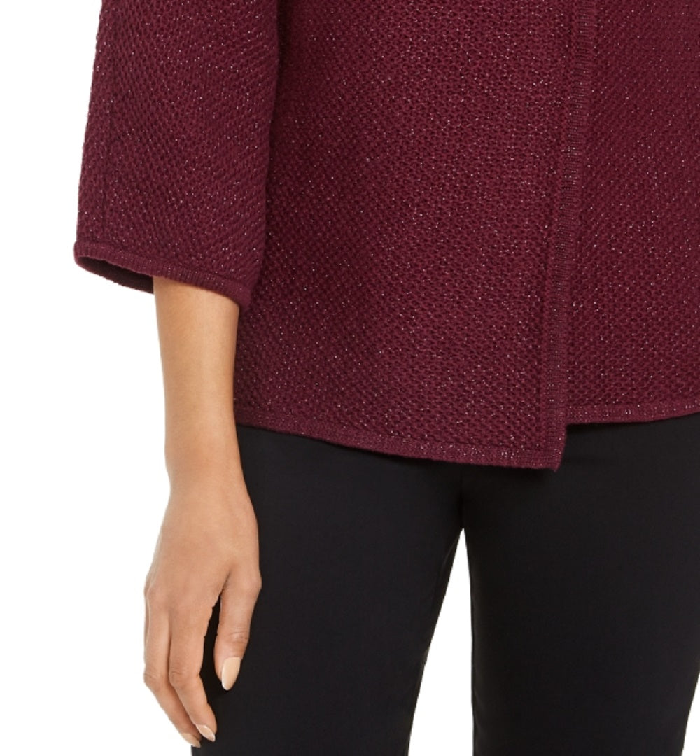JM Collection Women's Holiday Party Metallic Textured Brooch Sweater Jacket Dark Purple Size X-Large