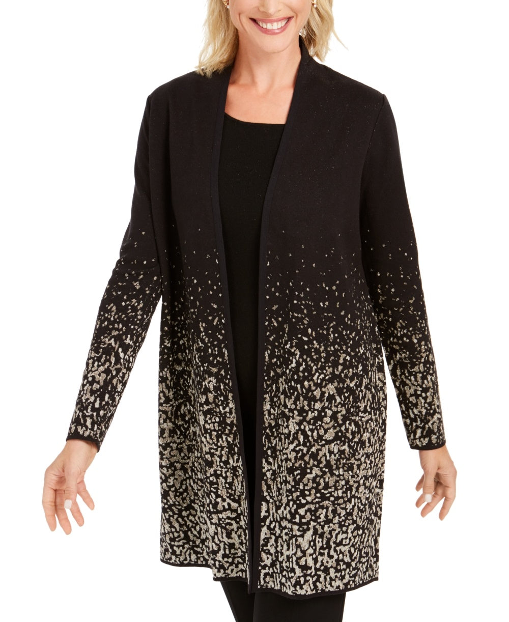 JM Collection Women's Ombre Jacquard Coatigan  Black Size Petite Medium