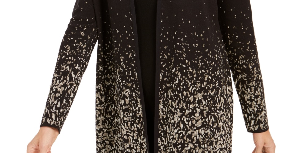 JM Collection Women's Ombre Jacquard Coatigan  Black Size Petite Medium
