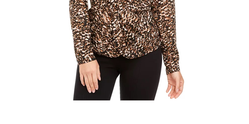 Alfani Women's Printed Twist-Front Blouse Black Size Small