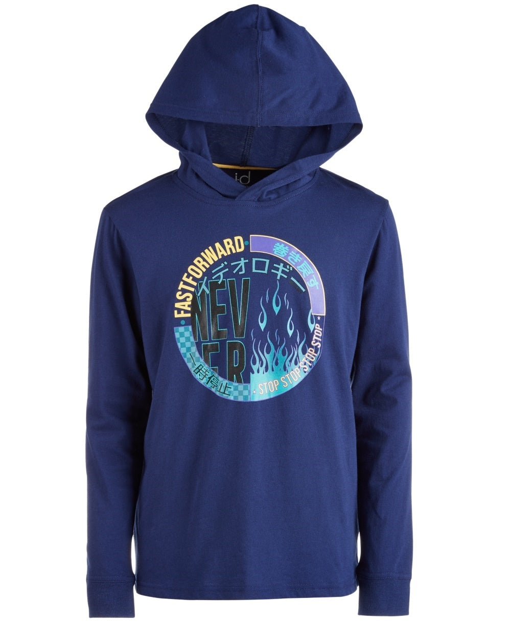 Ideology Big Boy's Graphic Print Hooded T Shirt Blue Size Large