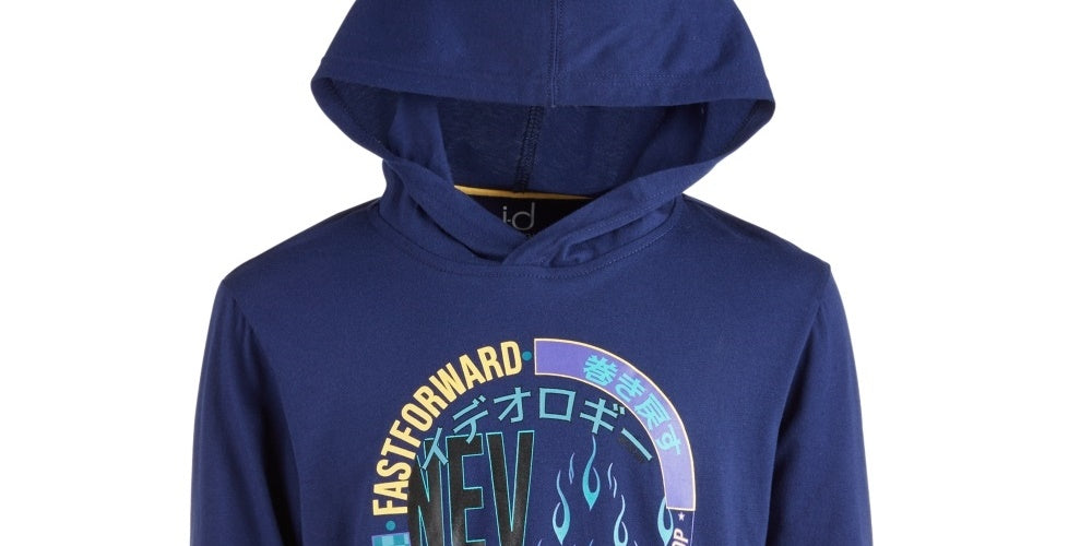 Ideology Big Boy's Graphic Print Hooded T Shirt Blue Size Small