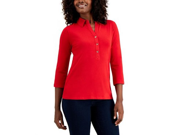 Charter Club Women's Knit Polo Shirt Red Size X-Small