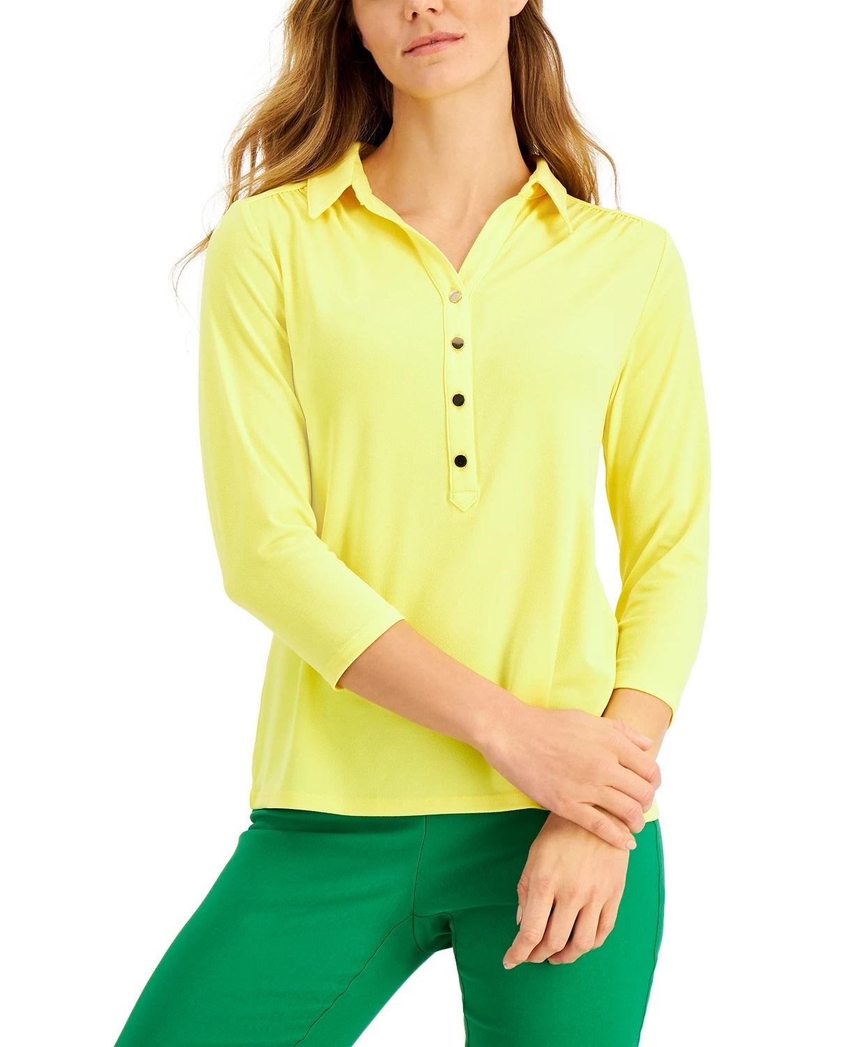 Charter Club Women's Knit Polo Shirt Gold Size Large