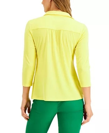 Charter Club Women's Knit Polo Shirt Gold Size Large