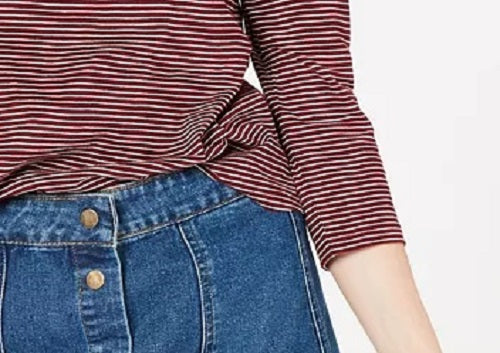 Maison Jules Women's Striped 3/4-Sleeve Shirt Wine Size Medium