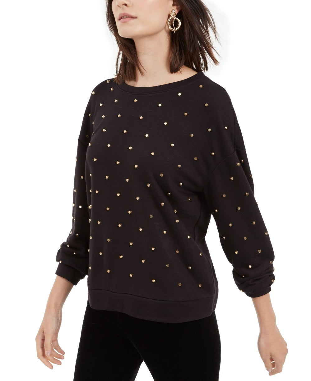INC International Concepts Women's Studded Sweatshirt Black Size X-Small