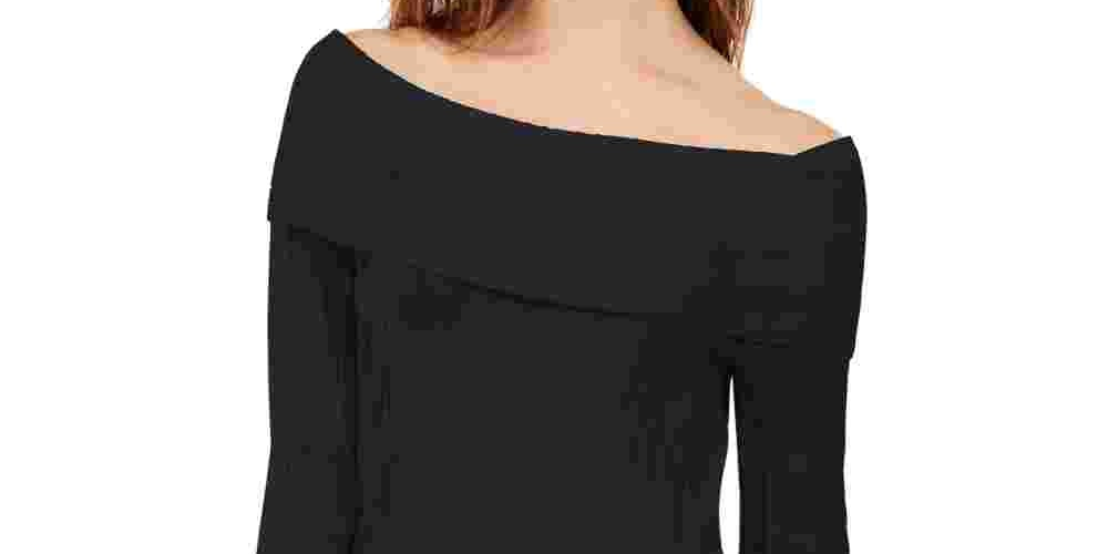 INC International Concepts Women's Off The Shoulder Ribbed Sweater Black Size X-Small