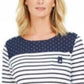 Karen Scott Women's Sport Colorblocked Striped Top Navy Size Medium