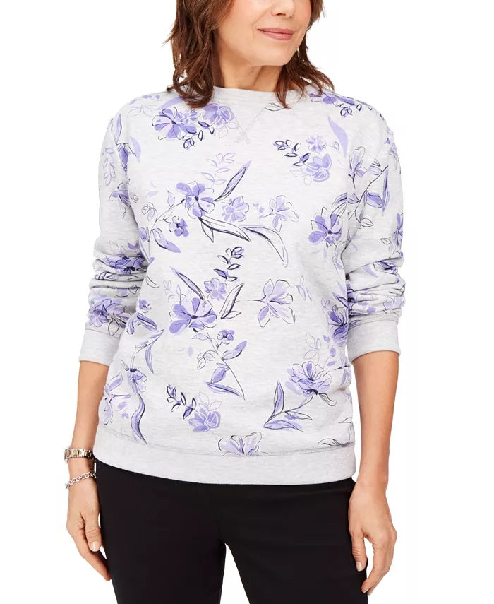 Karen Scott Women's Floral Print Fleece Sweatshirt Purple Size Small