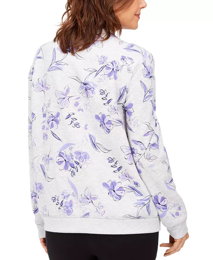 Karen Scott Women's Floral Print Fleece Sweatshirt Purple Size Small