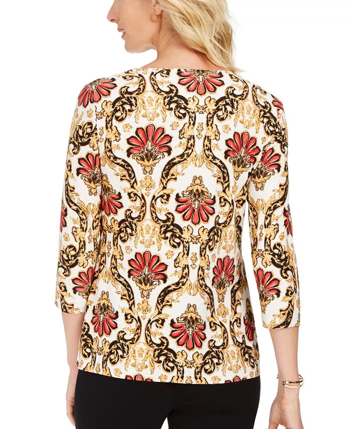 JM Collection Women's Printed Jacquard Top Black Size Small