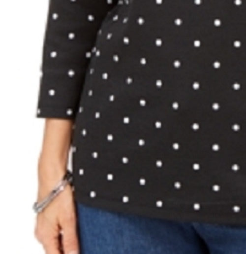 Karen Scott Women's Emily Printed Boat-Neck Top Black Size Medium
