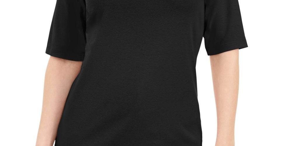 Karen Scott Women's Button Detail V Neck Top Black Size Small