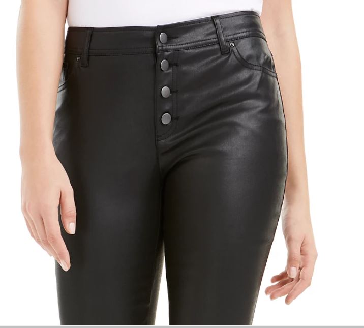 Bar III Women's Coated Button Fly Skinny Pants Black Size 0