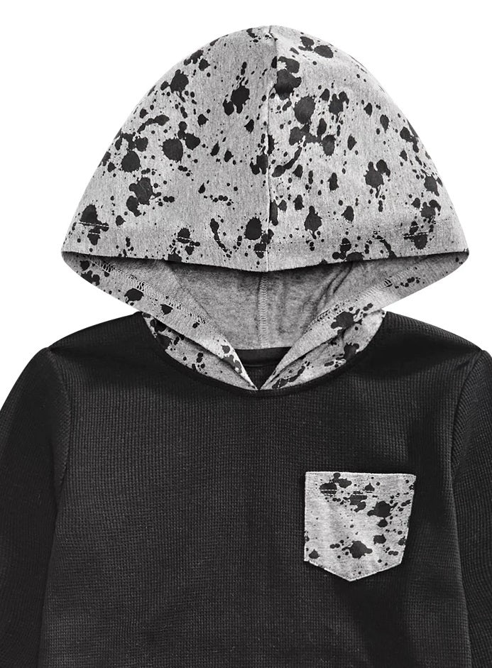 Epic Threads Toddler Boys Colorblocked Splatter-Print Thermal-Knit Hooded T-Shirt Black Size 4T